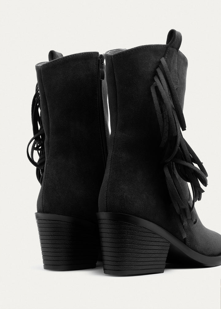 Sierra Fringe Heel Boots | Black