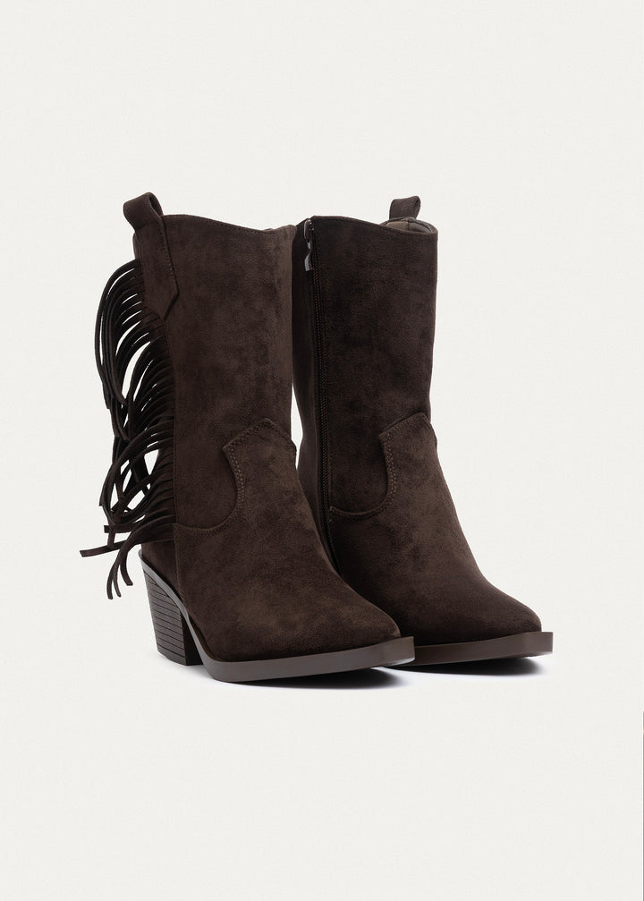 Sierra Fringe Heel Boots | Brown
