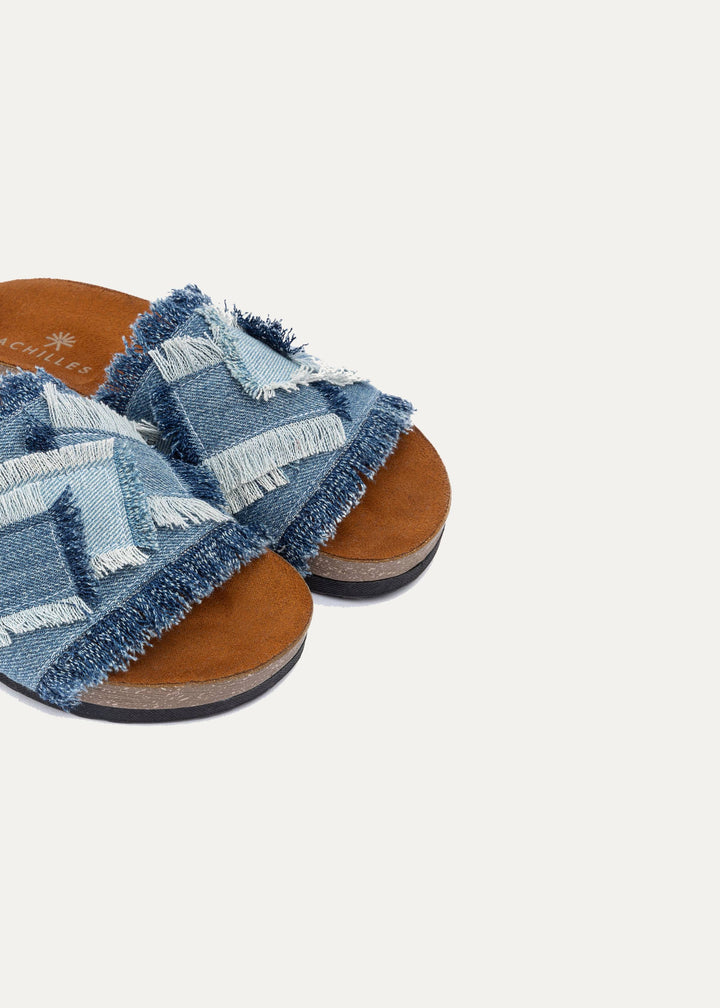 Frayed Denim Slides | Blue