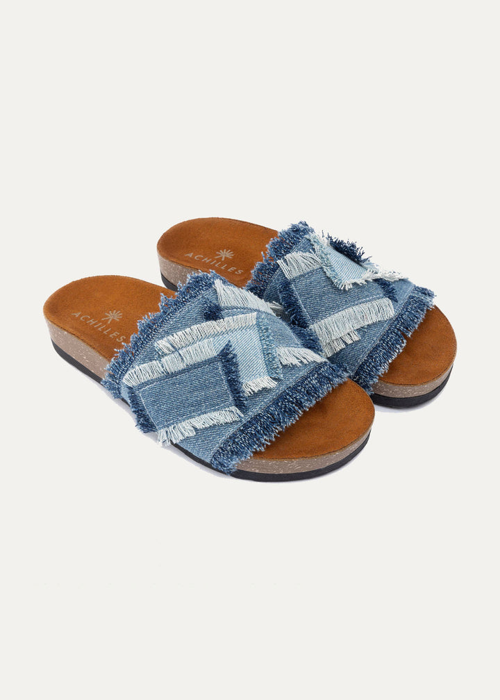 Frayed Denim Slides | Blue