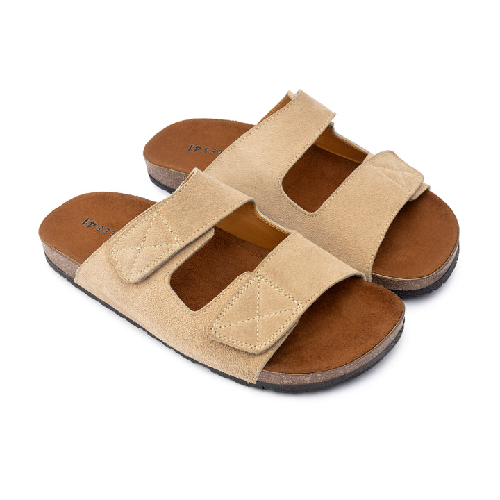 Double Hook & Loop Men Slides | Beige