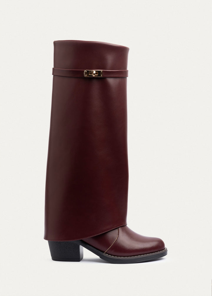 Fold-over knee boots | Burgundy
