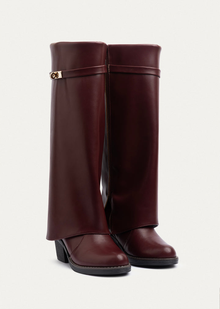 Fold-over knee boots | Burgundy
