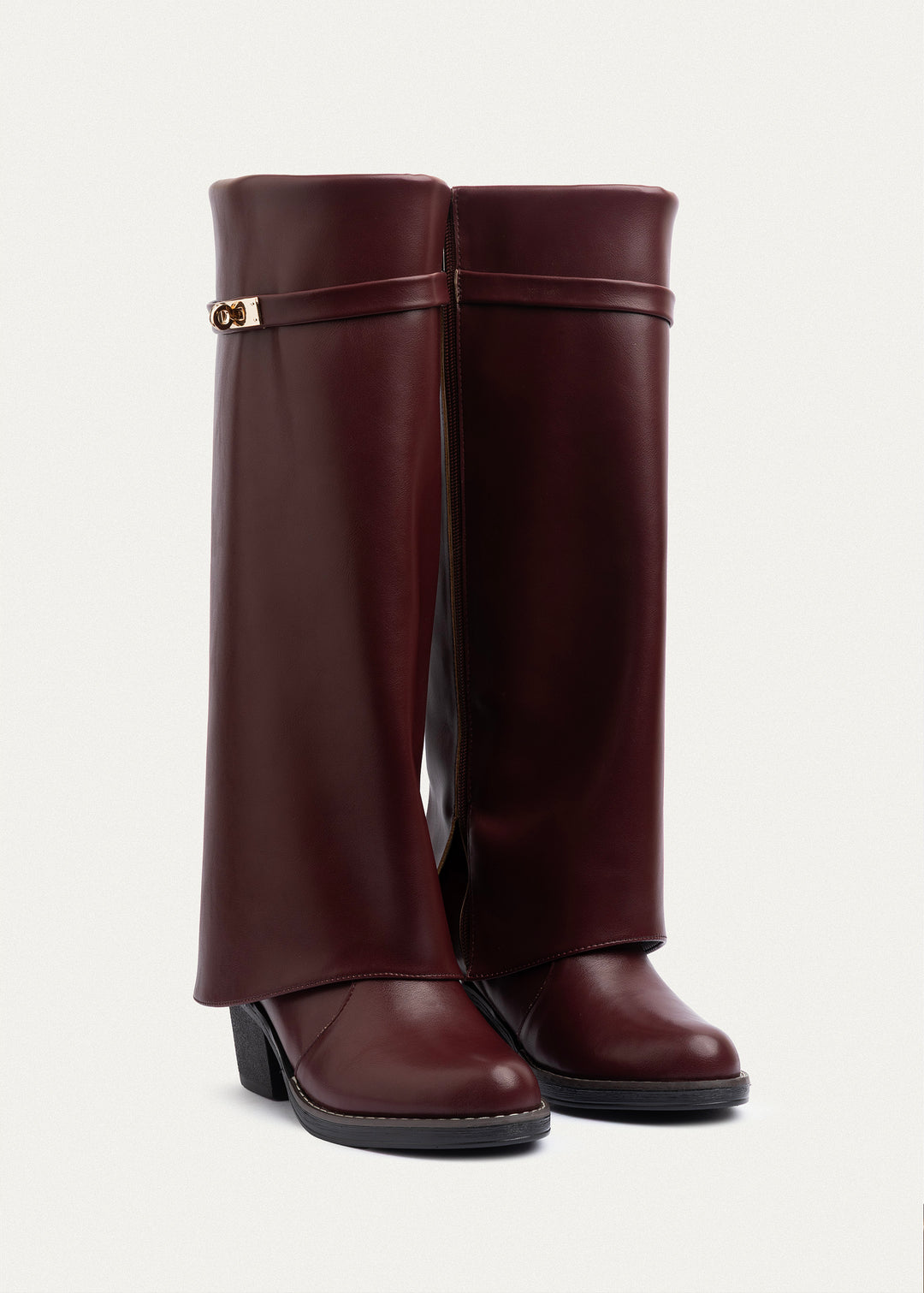 Fold-over knee boots | Burgundy