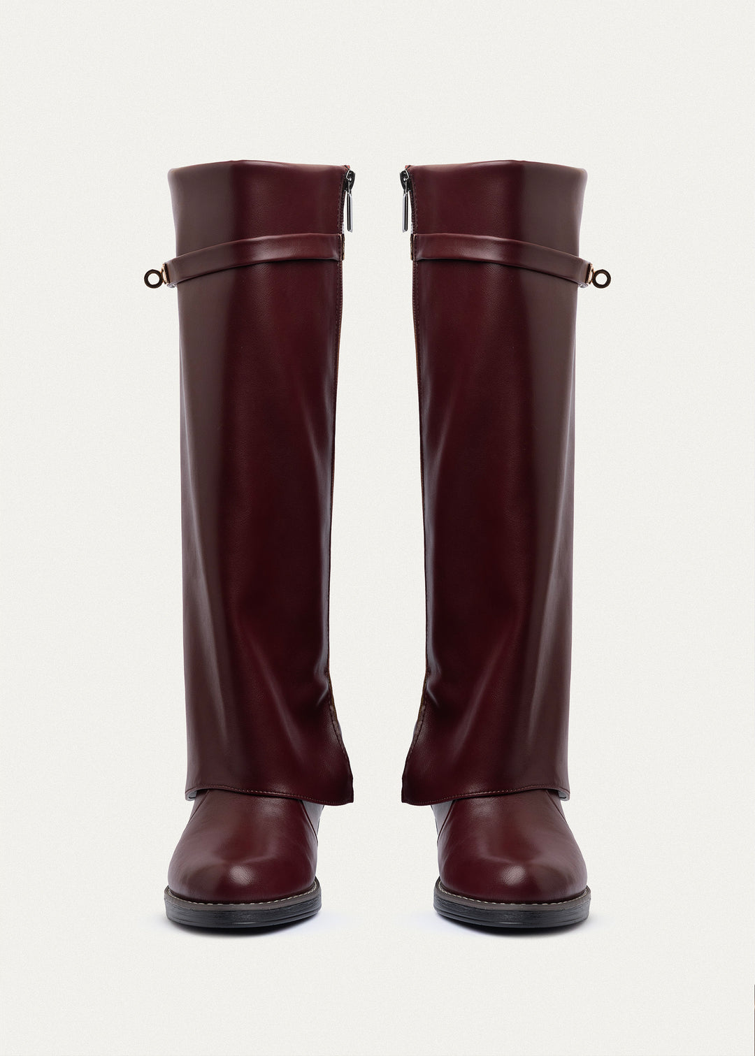 Fold-over knee boots | Burgundy