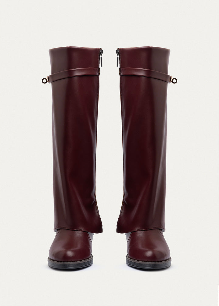Fold-over knee boots | Burgundy