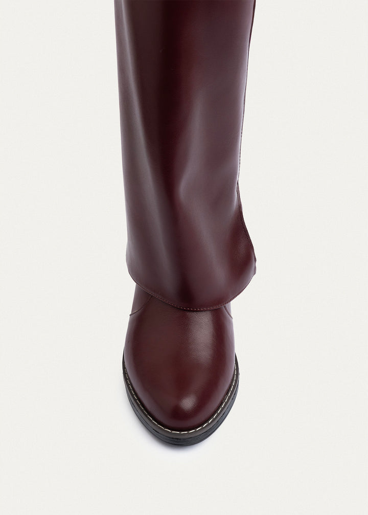 Fold-over knee boots | Burgundy