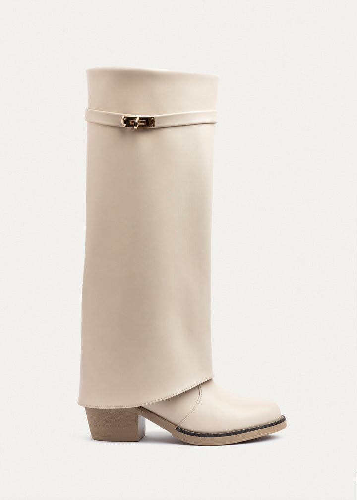 Fold-over knee boots | Beige