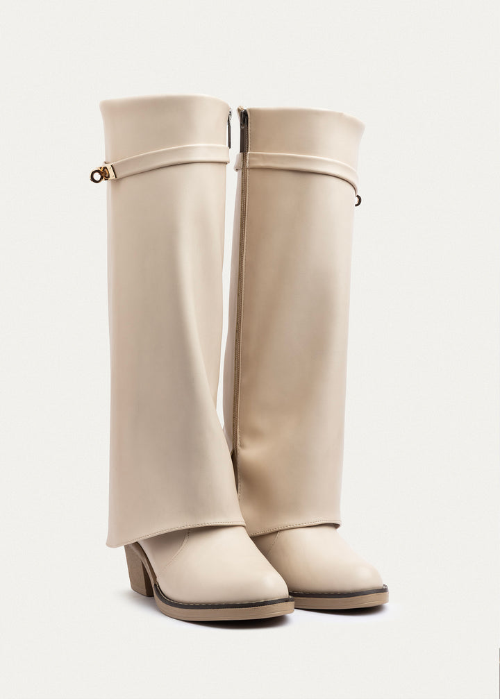 Fold-over knee boots | Beige