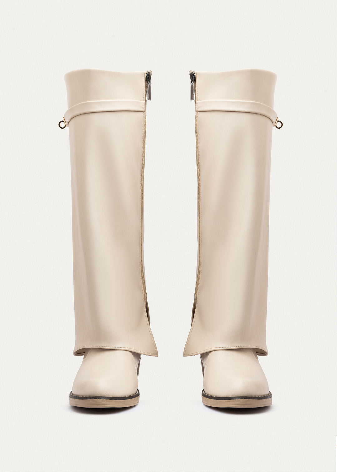 Fold-over knee boots | Beige