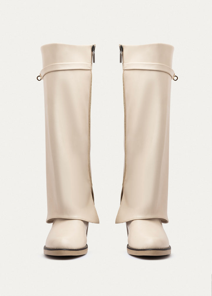 Fold-over knee boots | Beige
