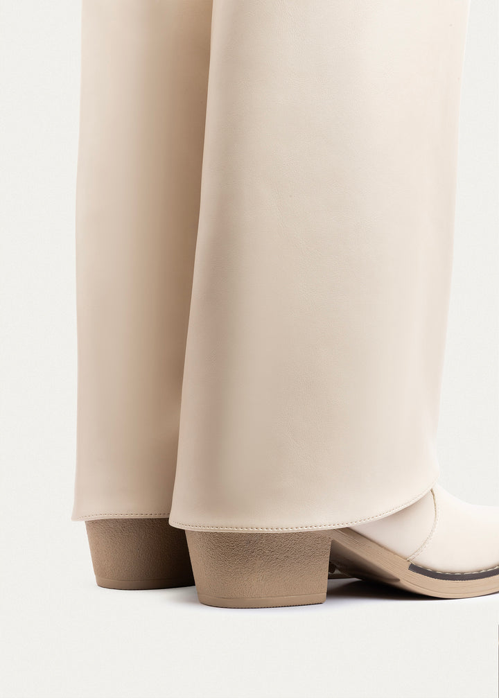 Fold-over knee boots | Beige