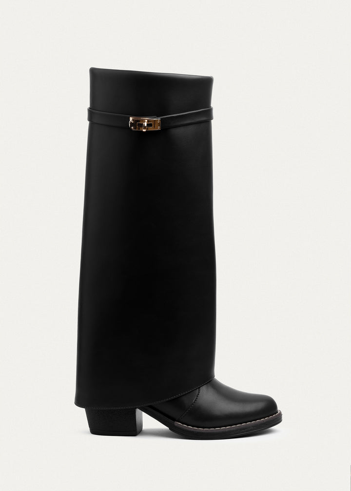 Fold-over knee boots | Black