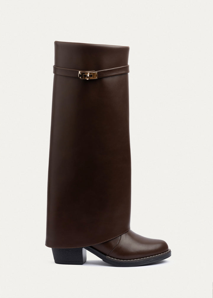 Fold-over knee boots | Brown