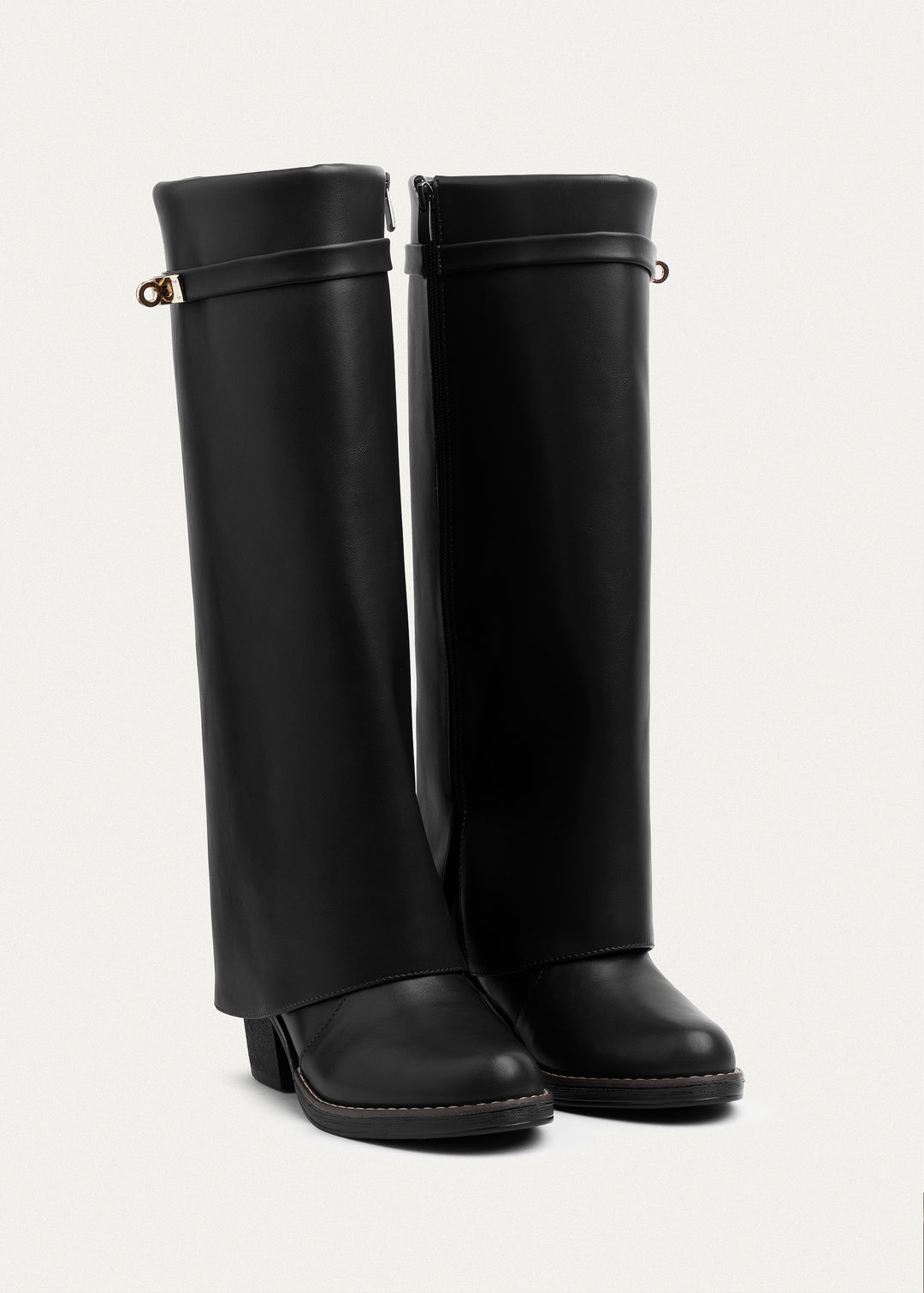 Fold-over knee boots | Black