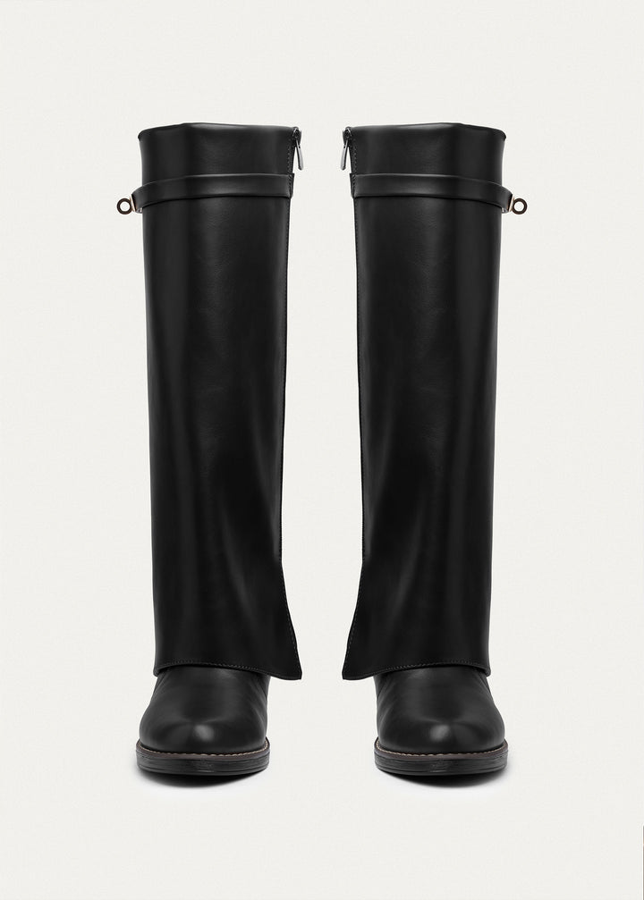 Fold-over knee boots | Black