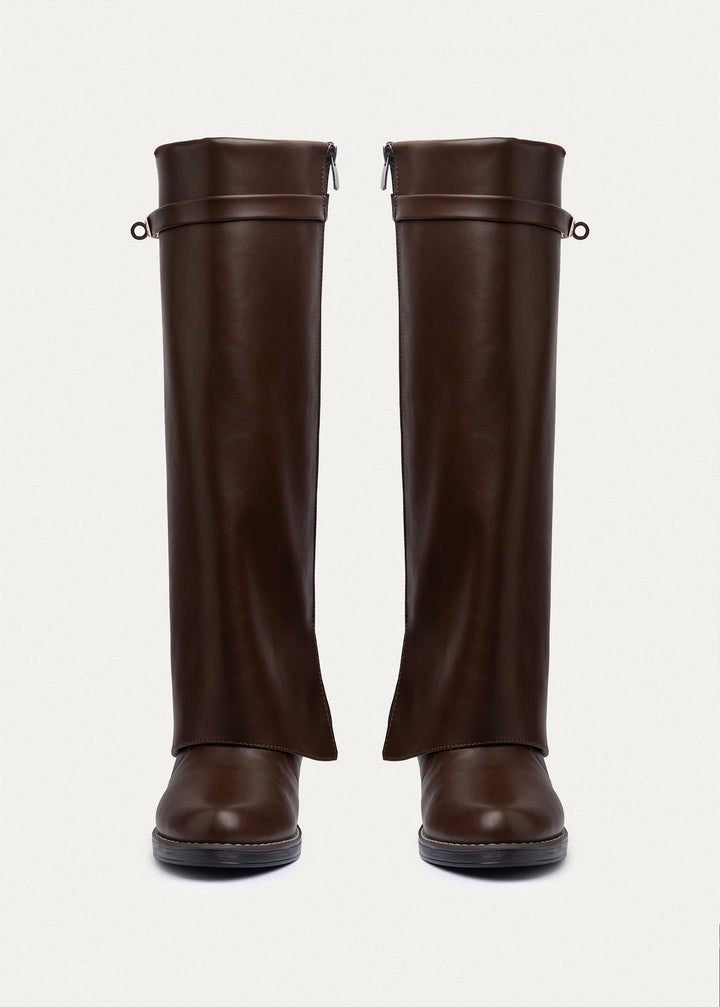 Fold-over knee boots | Brown