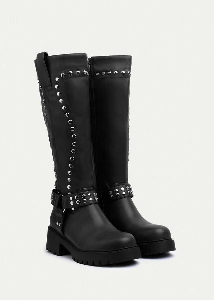 Rebel Studded Tall Boots | Black