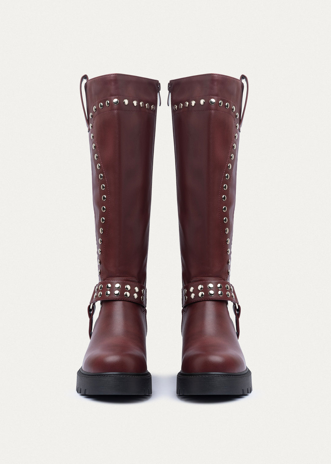 Rebel Studded Tall Boots | Burguandy