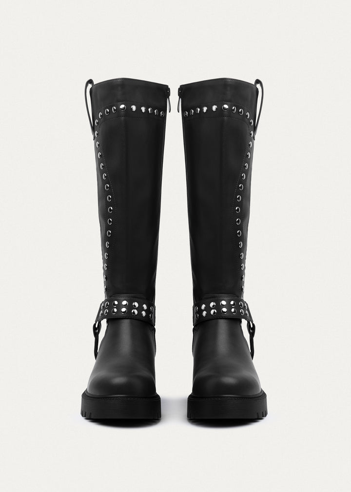Rebel Studded Tall Boots | Black