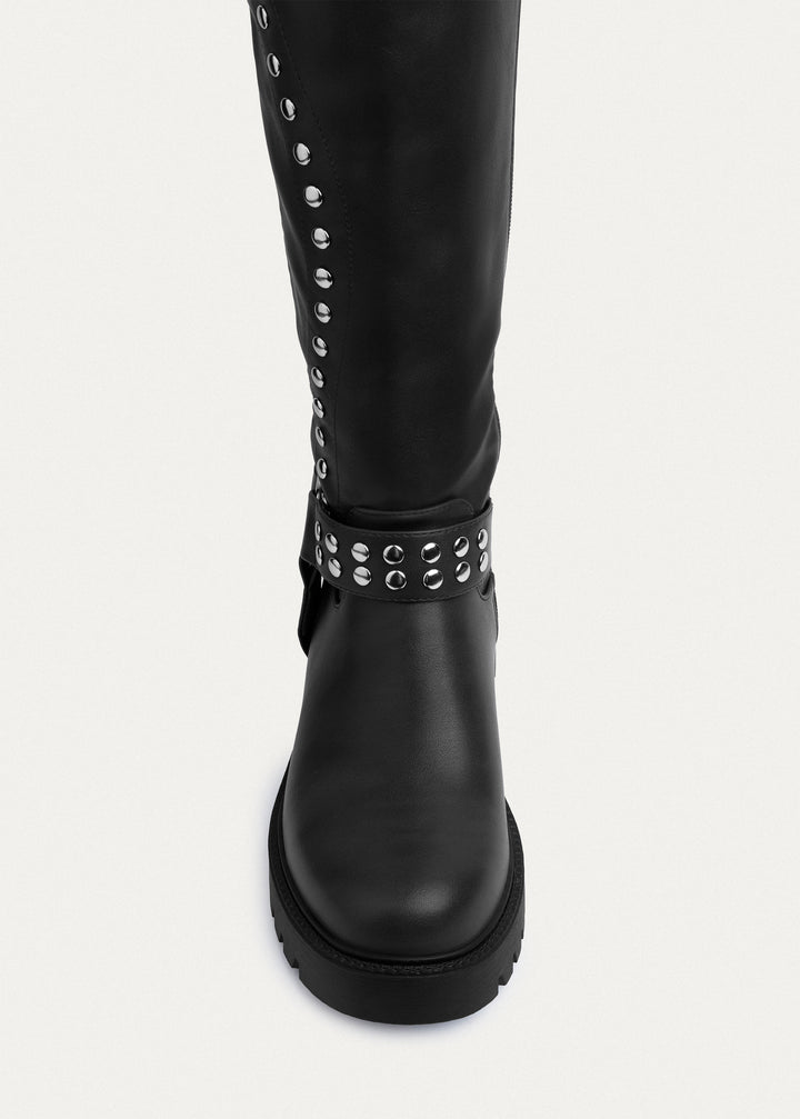 Rebel Studded Tall Boots | Black