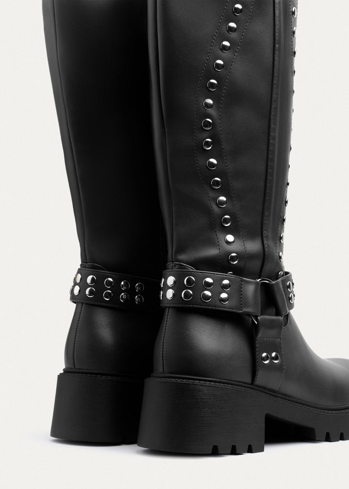 Rebel Studded Tall Boots | Black