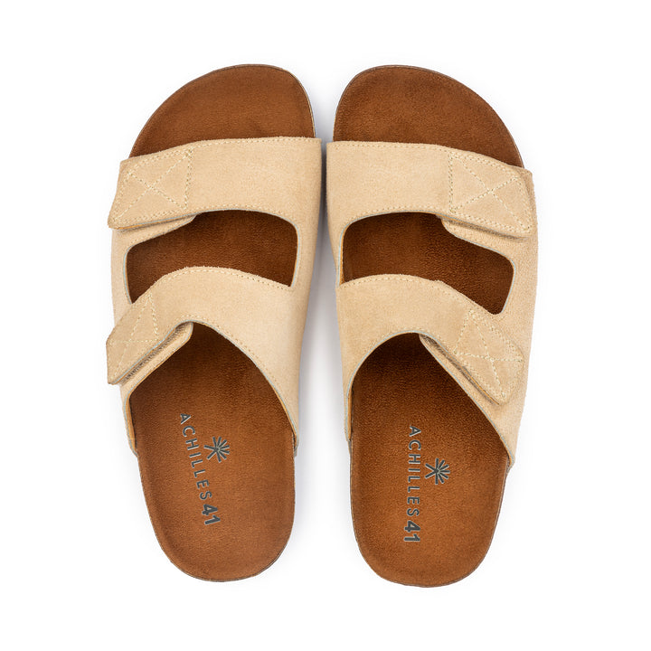 Double Hook & Loop Men Slides | Beige