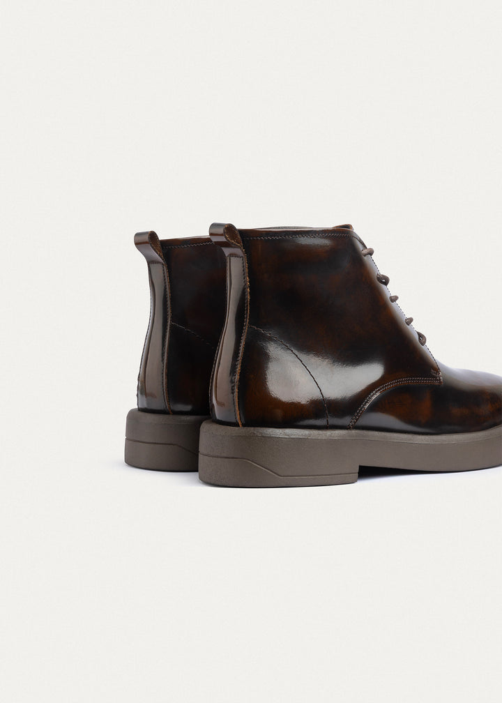 Heritage Brogue Patent Leather Boots | Brown