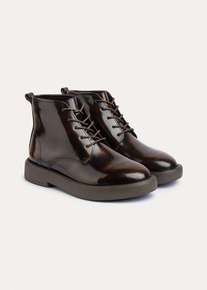 Heritage Brogue Patent Leather Boots | Brown