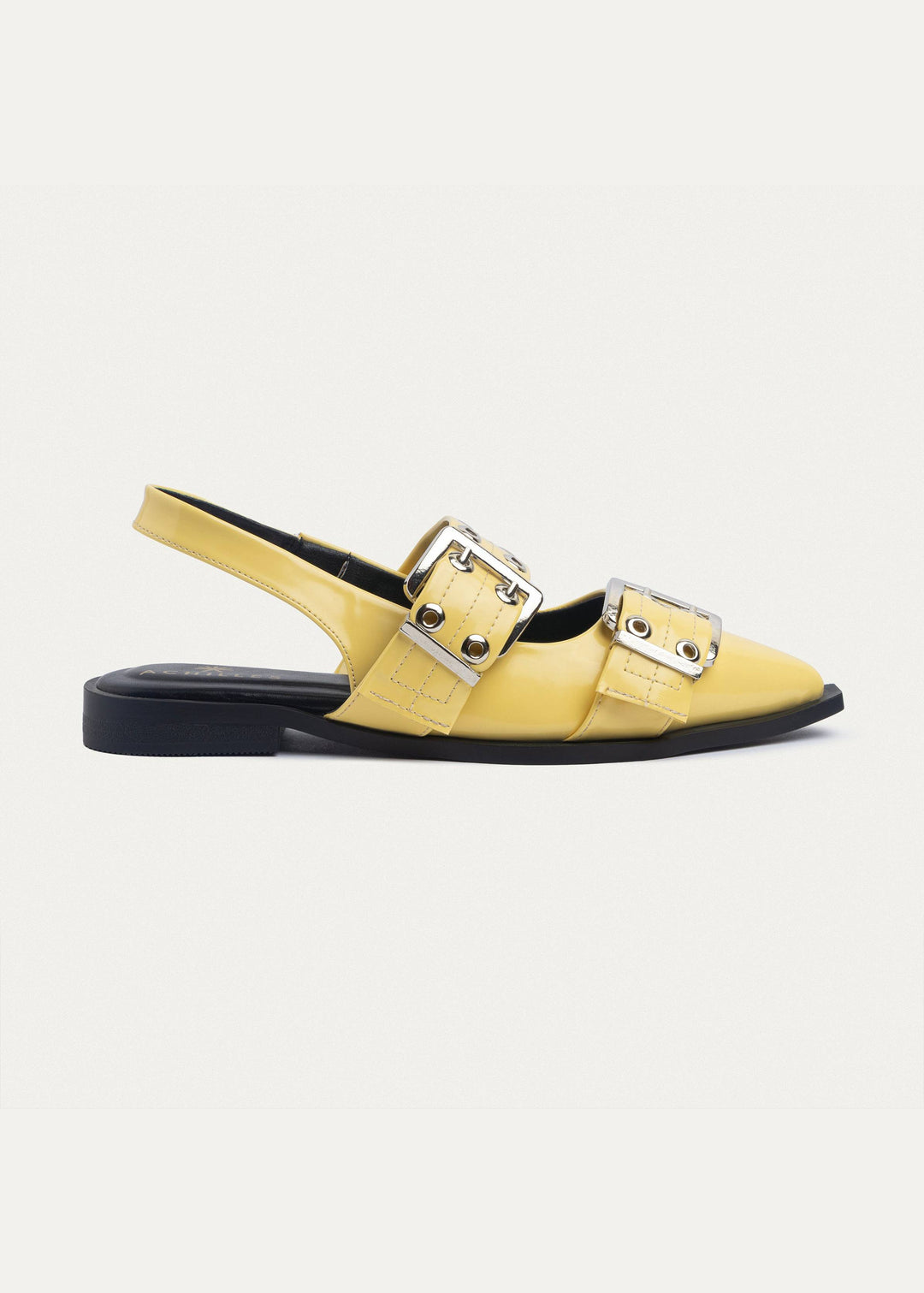 Achilles Lana|Slingback Buckle Pointy Flats - Glossy Yellow