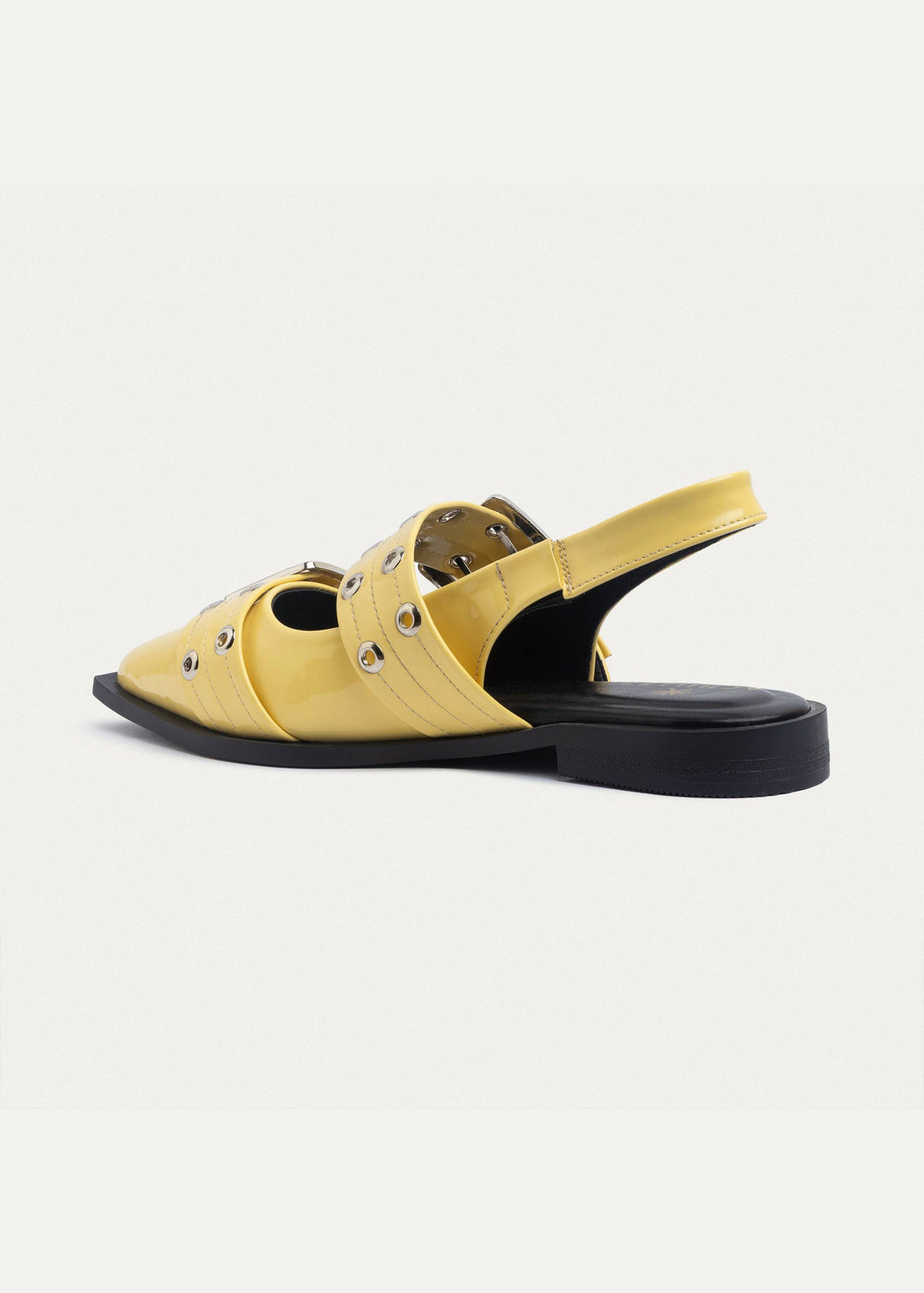 Achilles Lana|Slingback Buckle Pointy Flats - Glossy Yellow