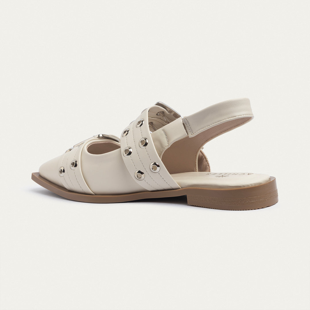 Achilles Lana|Slingback Buckle Pointy Flats - Beige