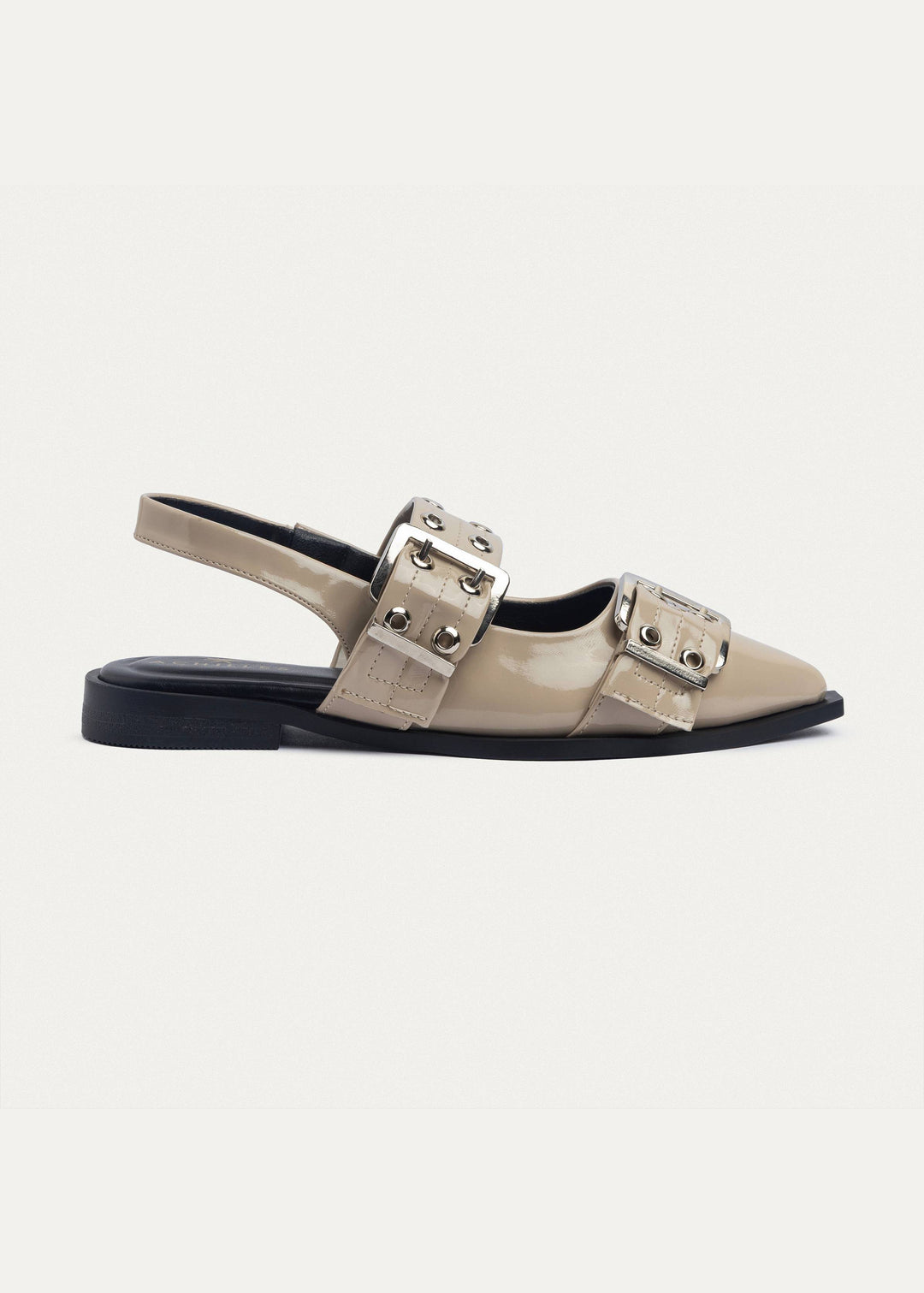 Achilles Lana|Slingback Buckle Pointy Flats - Glossy Café