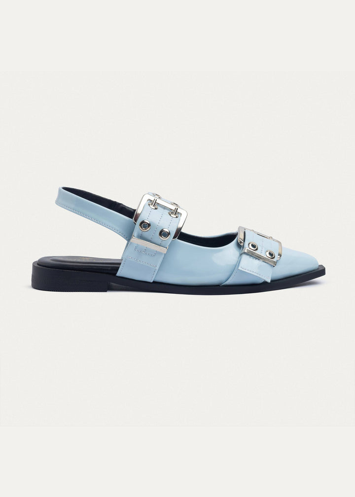 Lana Slingback Buckle Pointy Flats | Glossy Baby Blue