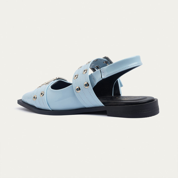 Achilles Lana|Slingback Buckle Pointy Flats - Glossy Baby Blue