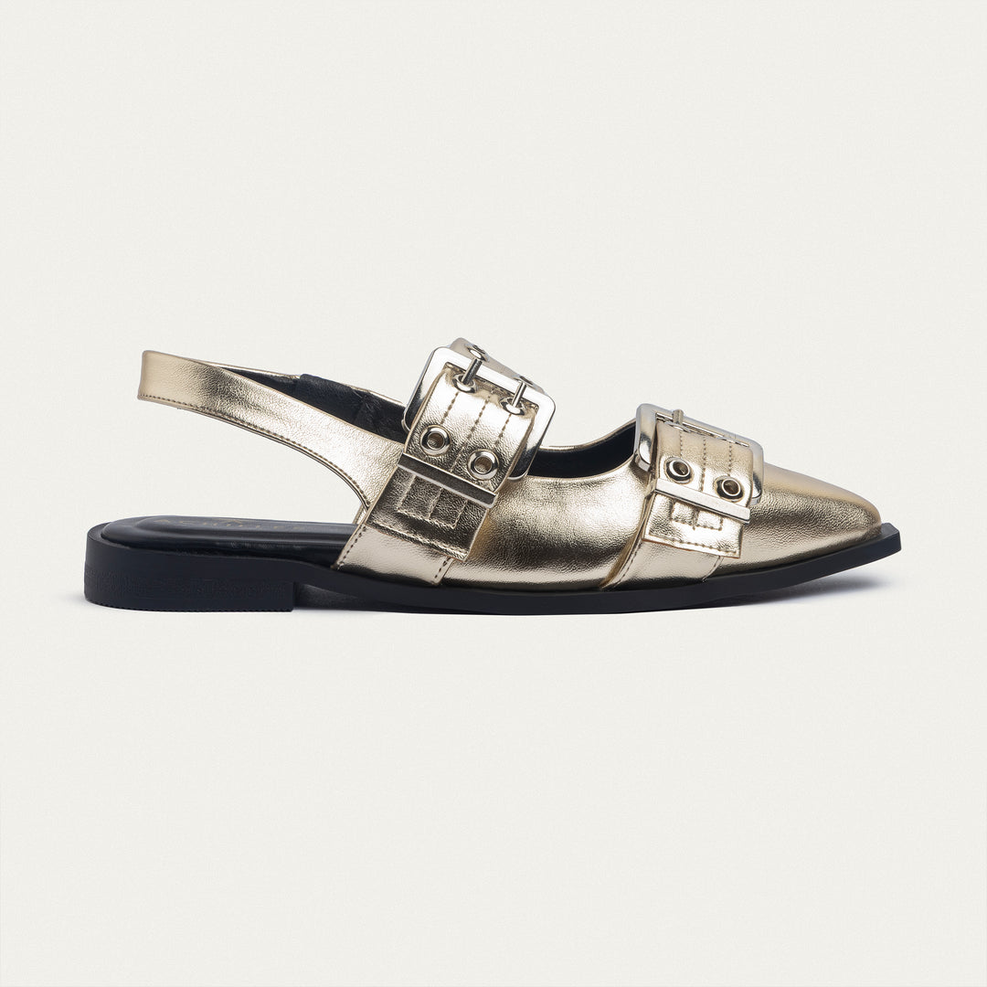 Achilles Lana|Slingback Buckle Pointy Flats - Gold