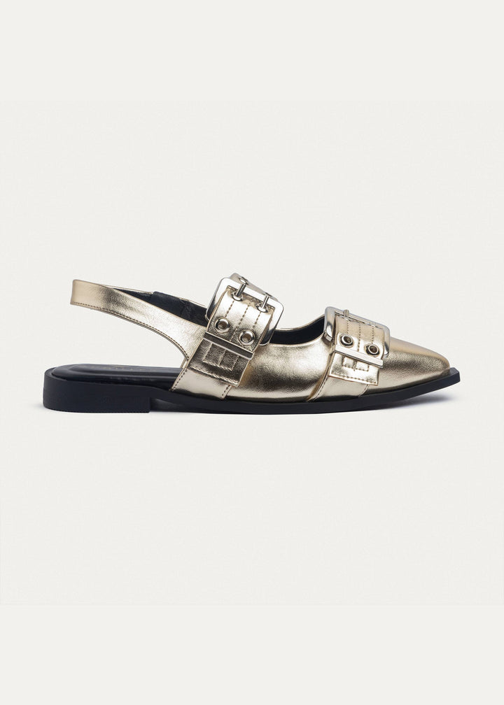 Achilles Lana|Slingback Buckle Pointy Flats - Gold