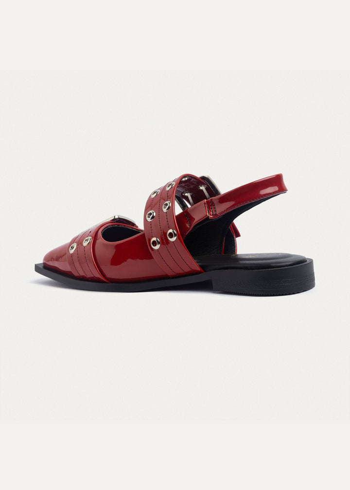 Achilles Lana|Slingback Buckle Pointy Flats - Glossy Cherry Red