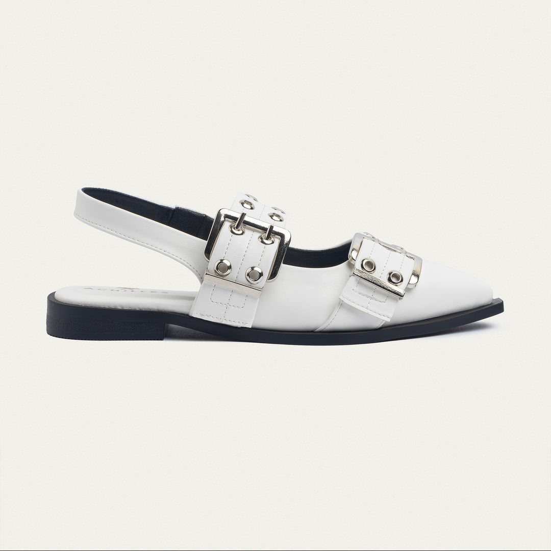 Achilles Lana|Slingback Buckle Pointy Flats - White