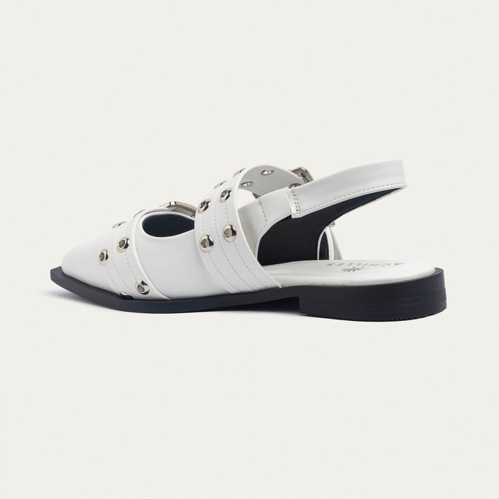 Achilles Lana|Slingback Buckle Pointy Flats - White