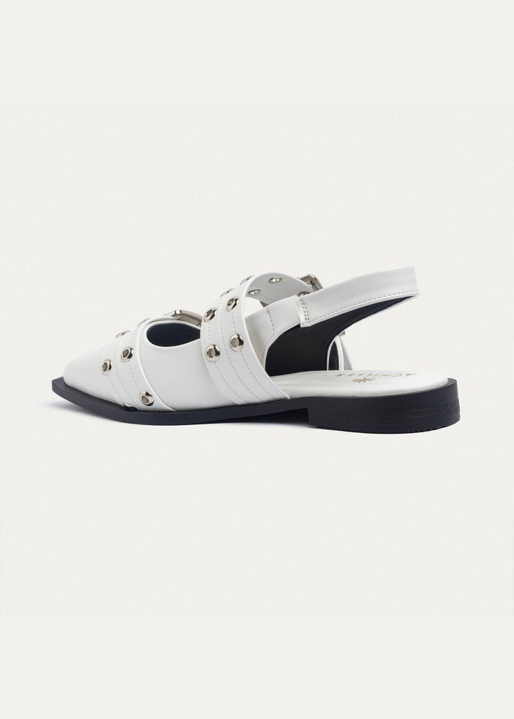 Lana Slingback Buckle Pointy Flats | White