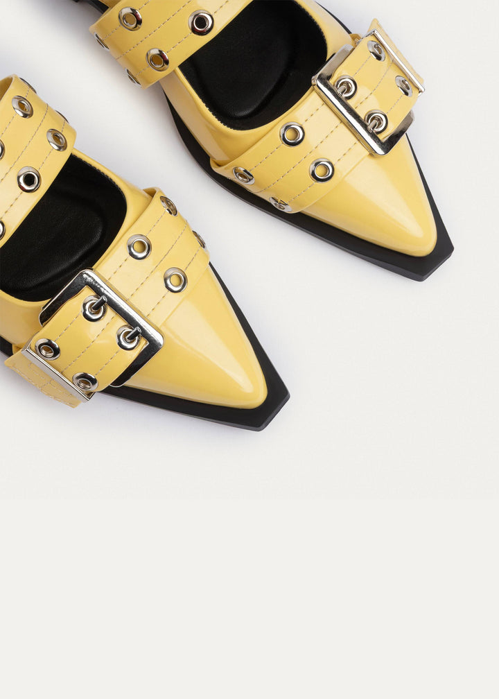Lana Slingback Buckle Pointy Flats | Glossy Yellow