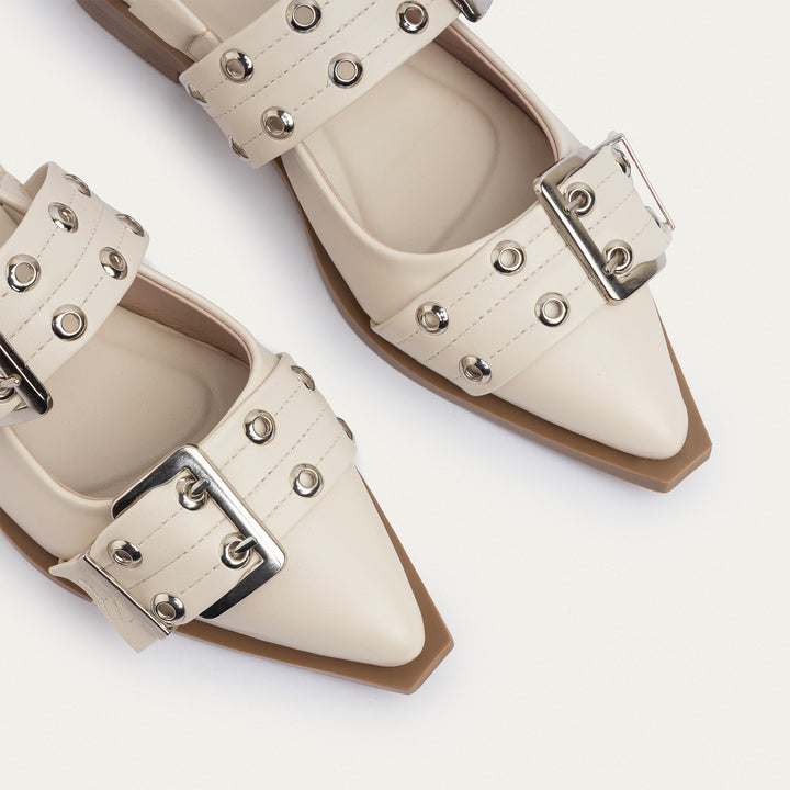 Lana Slingback Buckle Pointy Flats | Beige