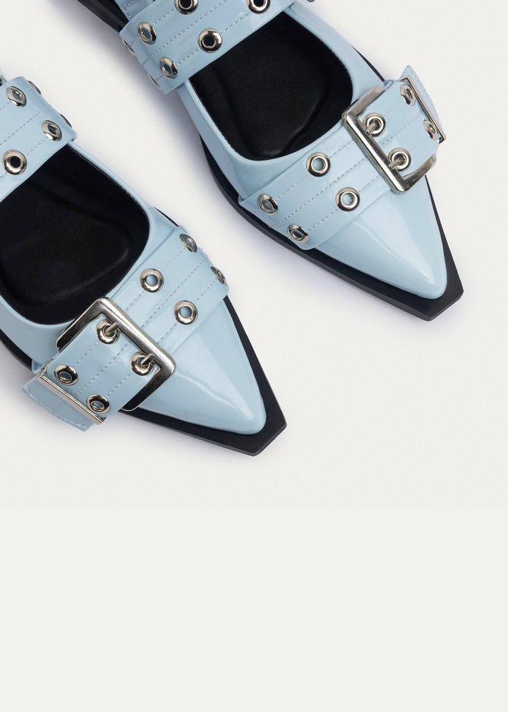 Achilles Lana|Slingback Buckle Pointy Flats - Glossy Baby Blue