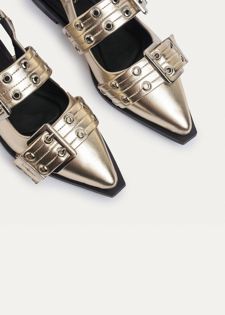 Lana Slingback Buckle Pointy Flats | Gold