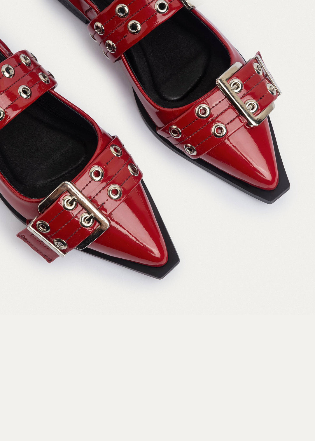 Achilles Lana|Slingback Buckle Pointy Flats - Glossy Cherry Red
