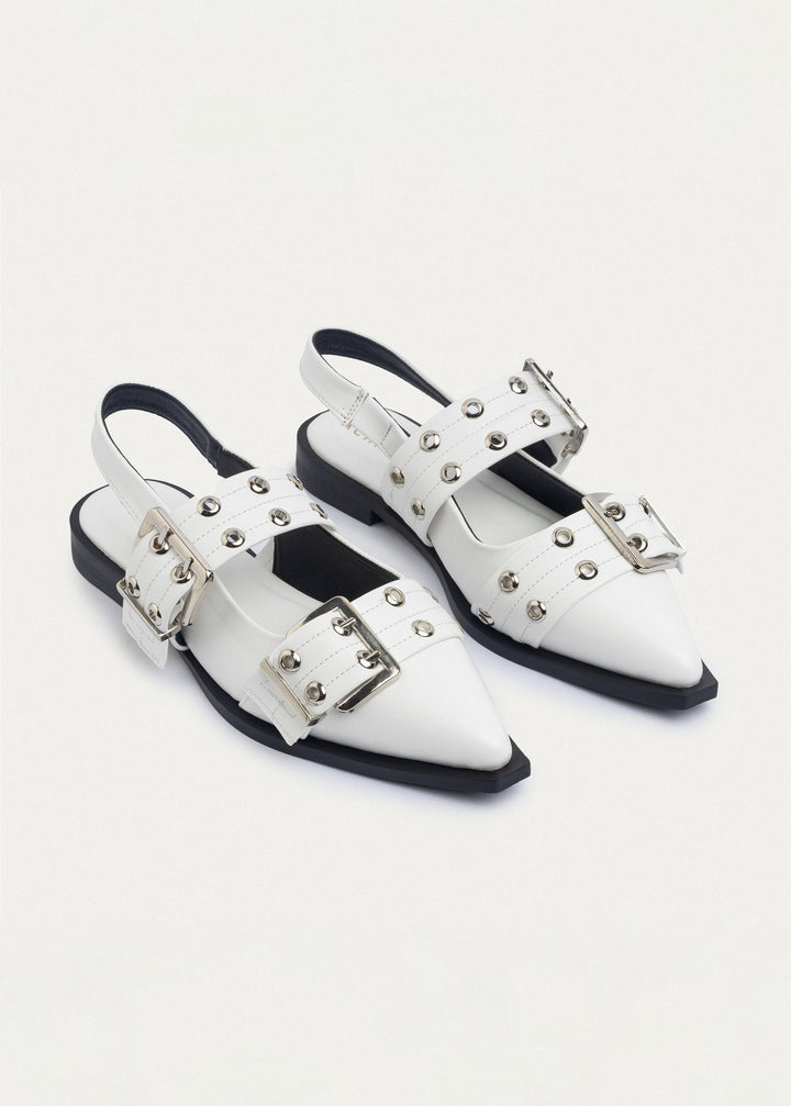 Achilles Lana|Slingback Buckle Pointy Flats - White