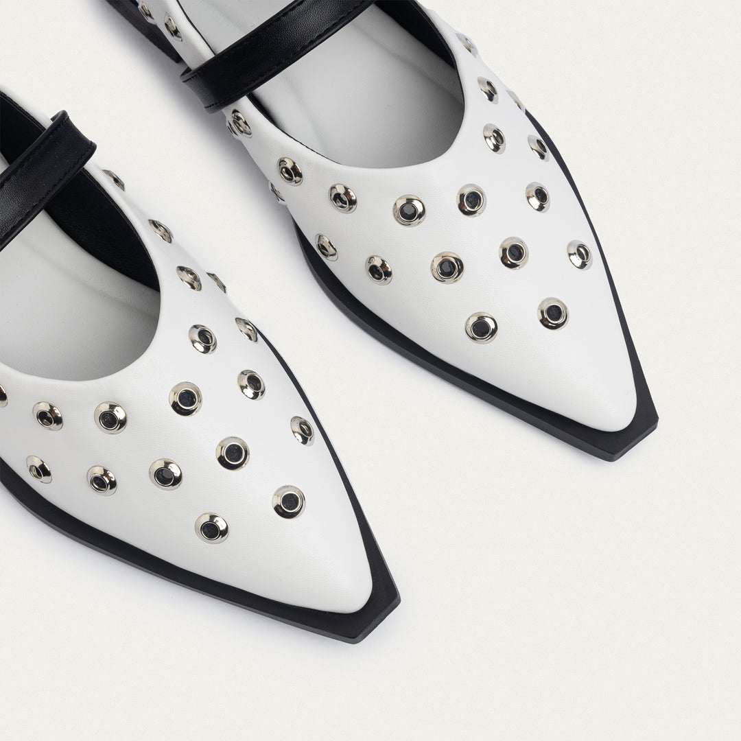 Achilles | Amora Buckle Pointy Flats - White