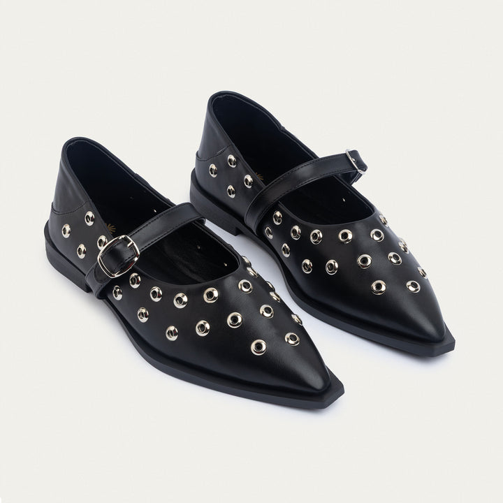 Achilles | Amora Buckle Pointy Flats - Black