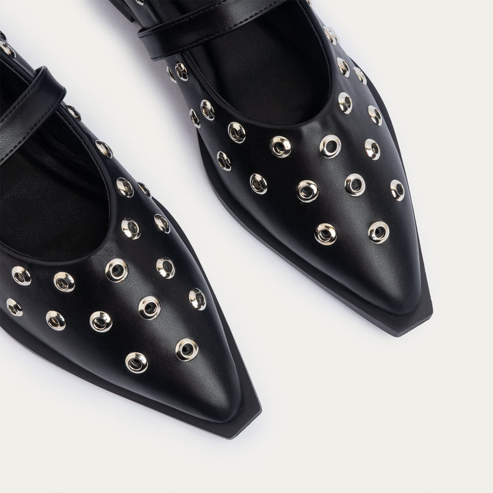 Achilles | Amora Buckle Pointy Flats - Black